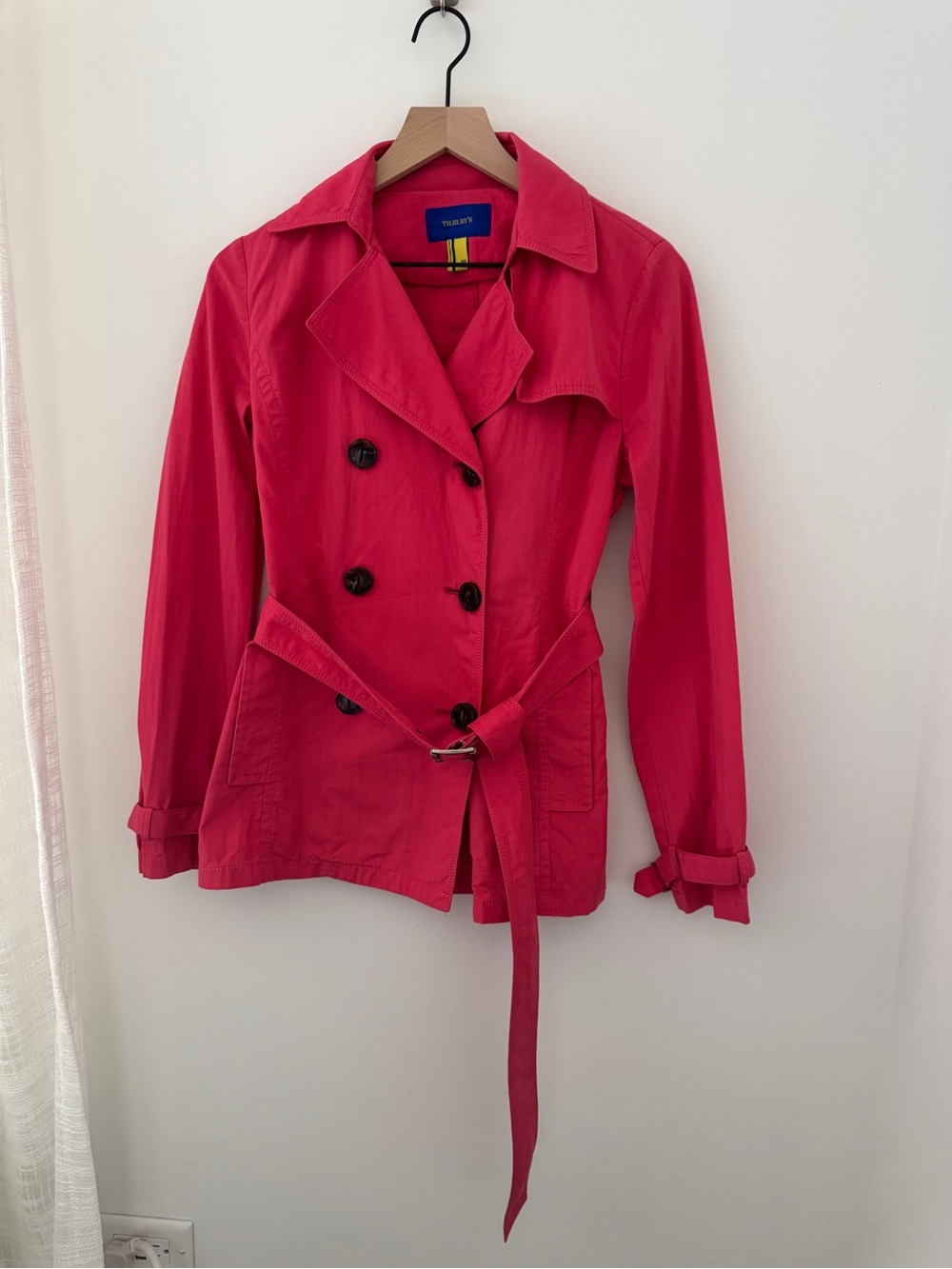 Tilbury's Coral Red Double Breasted Belted Trench Jacket Mob Wife Aesthetic Sz M